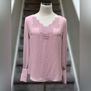 NEW WHBM Lace Trim Split Sleeve Blouse Goddess Pink Women’s 0 Barbie‎ Softcore
